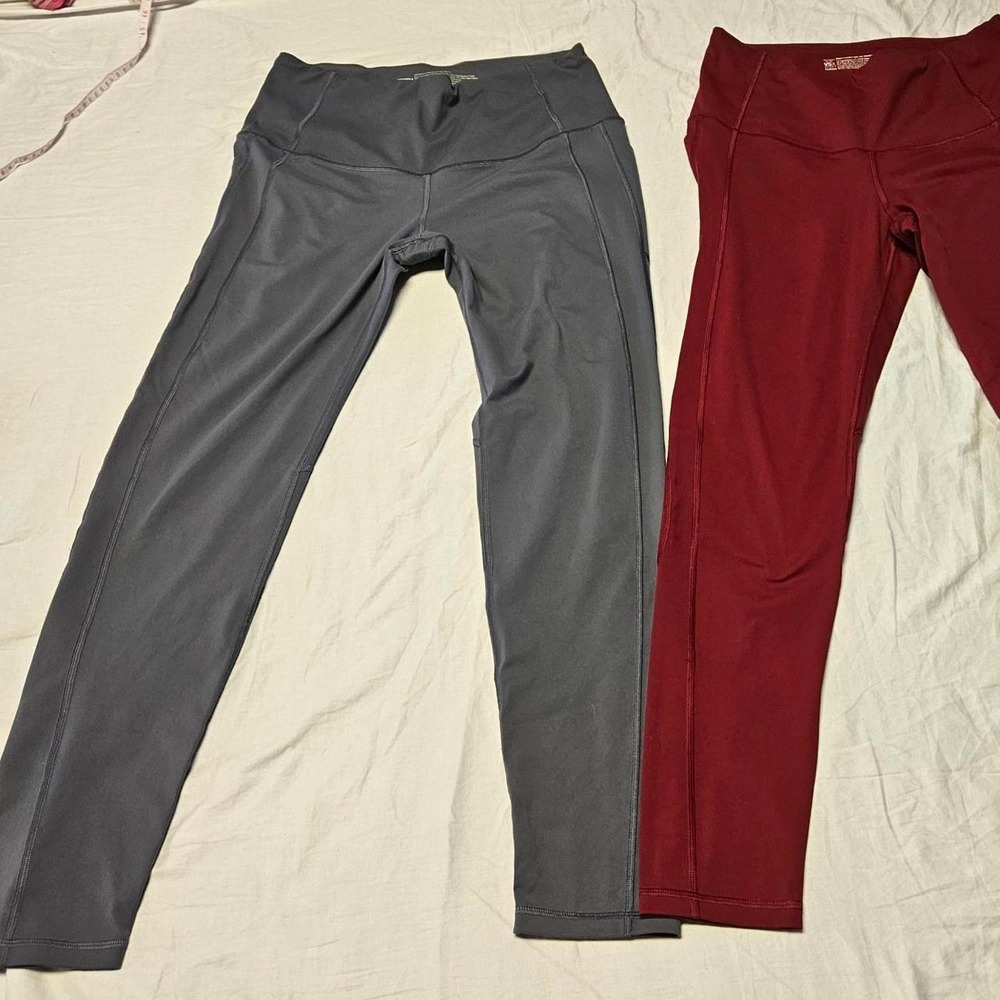 Victoria Sport Knockout Leggings Womens Large Grey Burgundy High Rise Pocket 2pk
